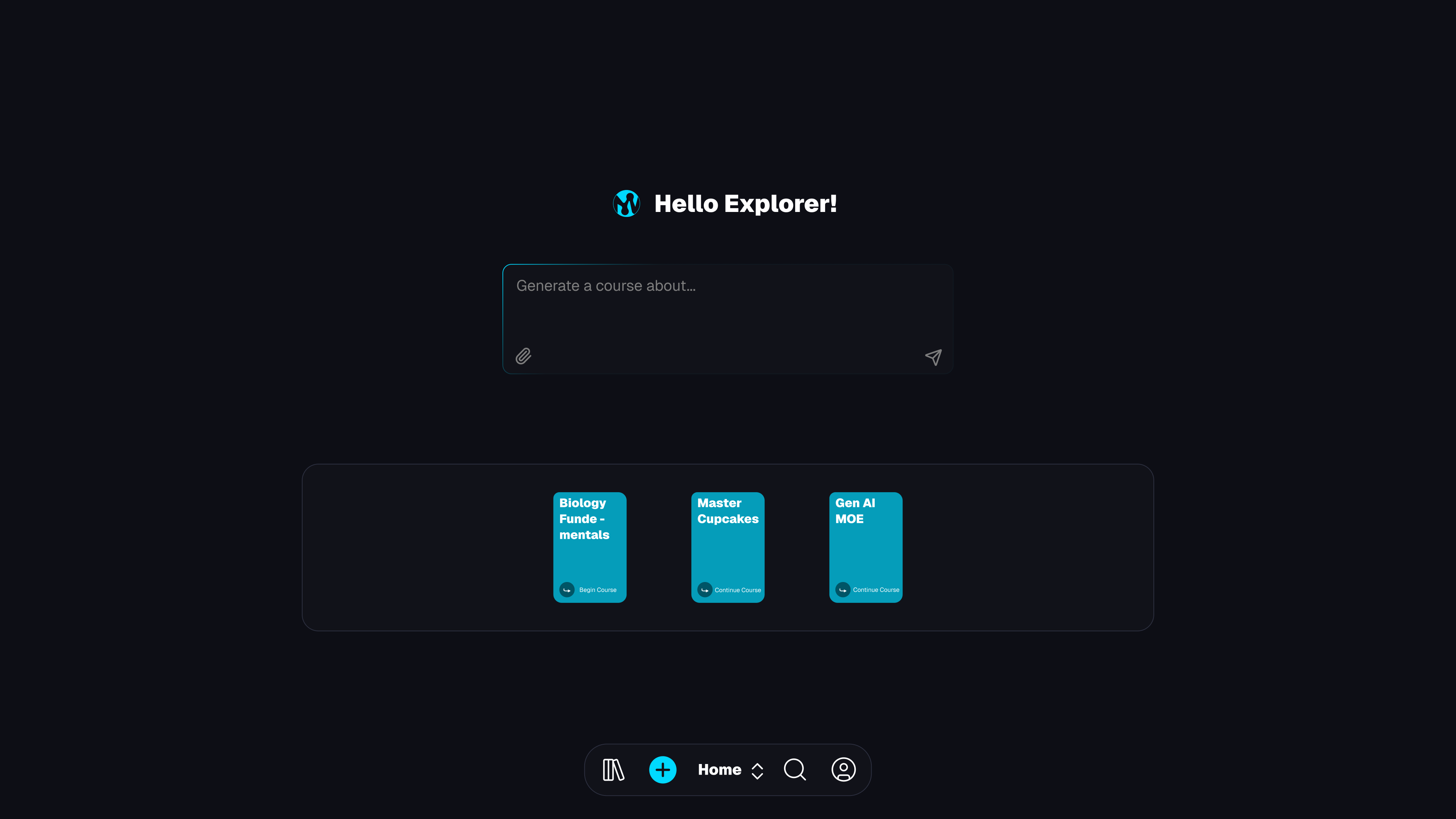 NeuraWeave home dashboard showing course generation interface with AI-powered course suggestions