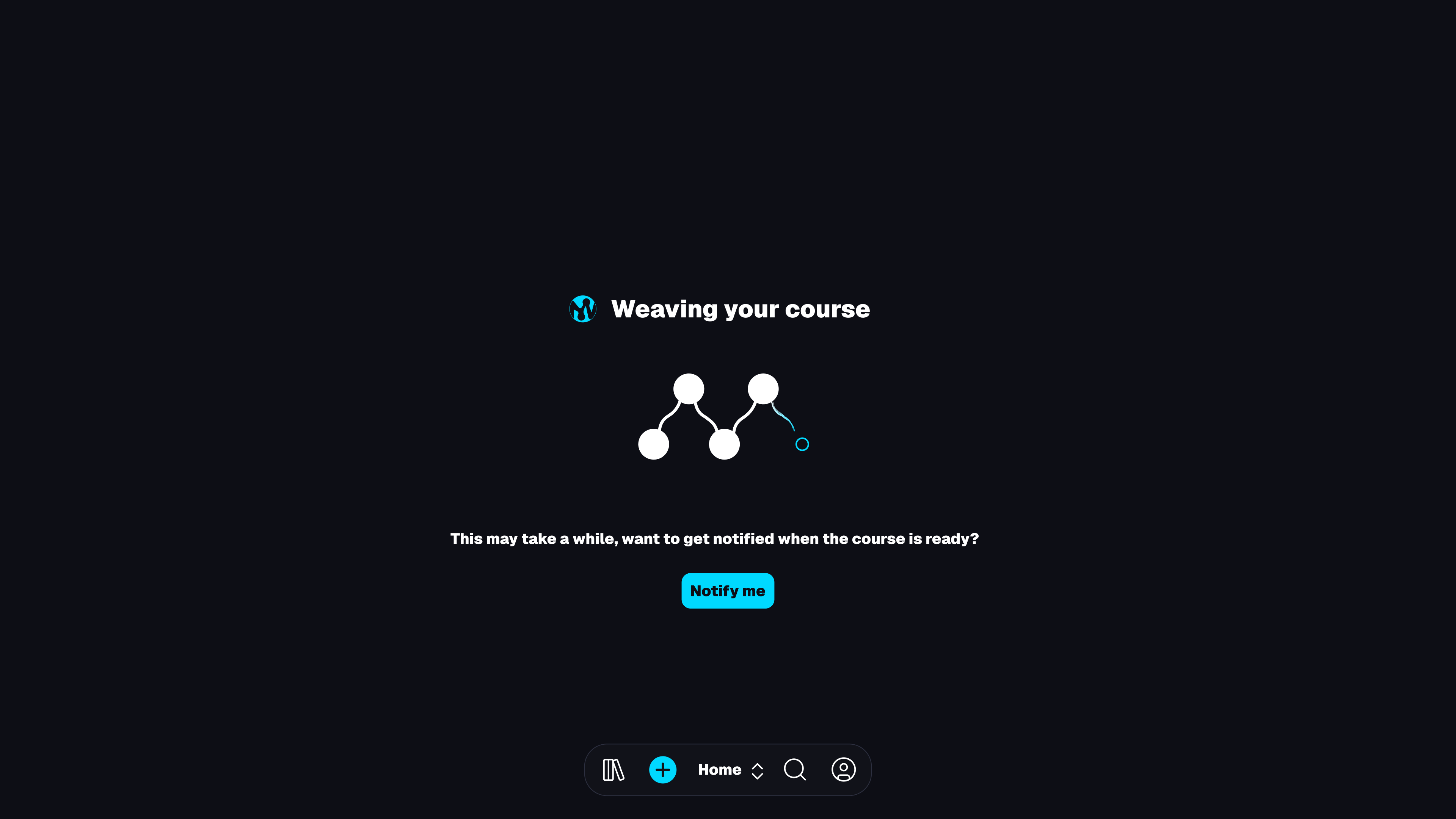 Course weaving interface showing AI generating personalized learning paths with network visualization