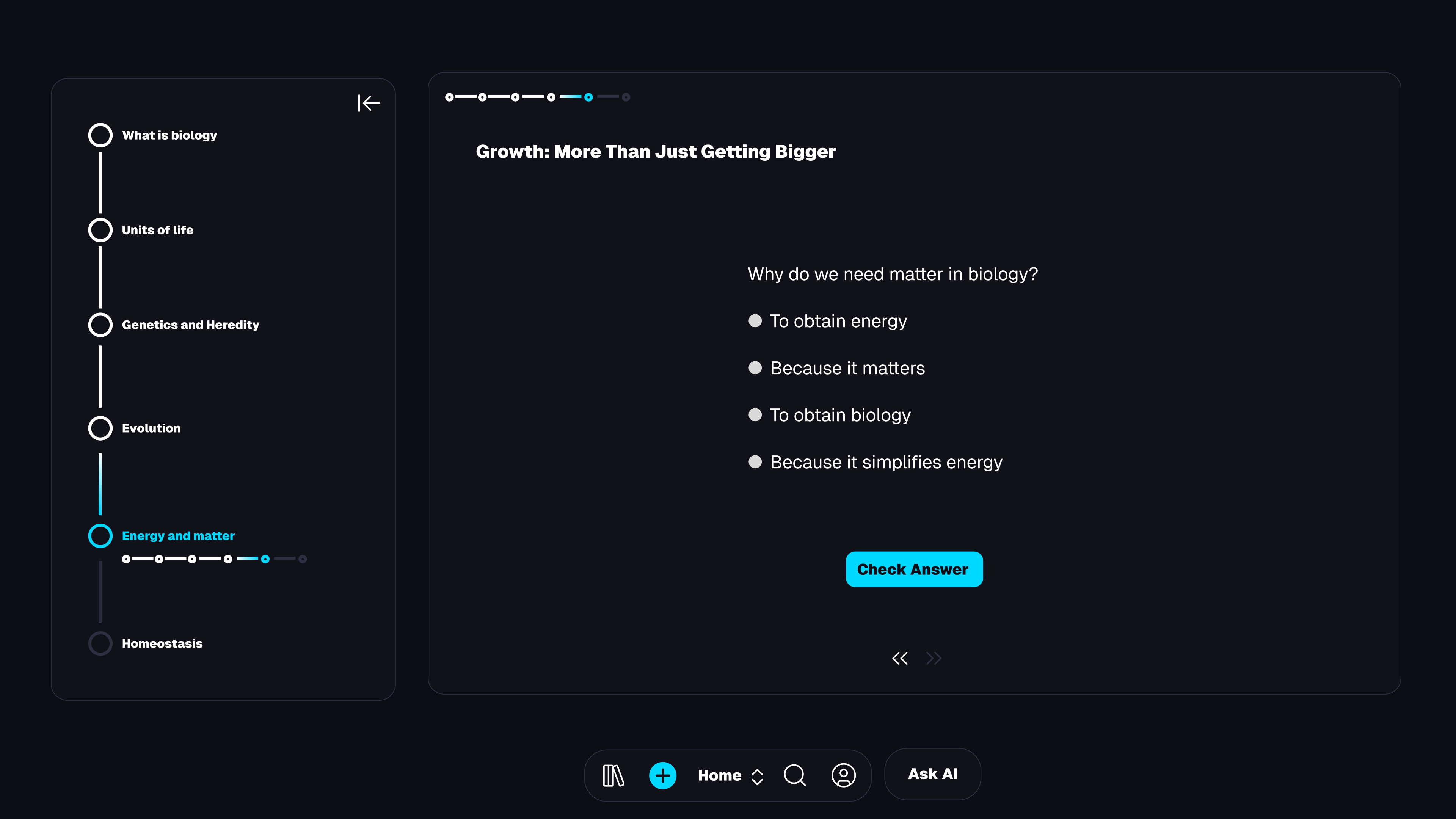 Quiz assessment interface showing multiple choice questions with interactive answer checking